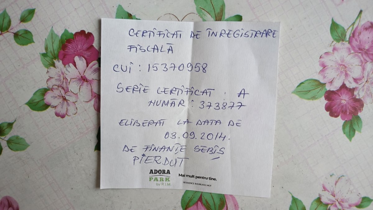 PIERDUT certificat de înregistrare fiscală