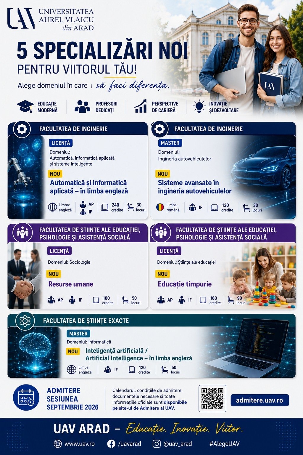 Cinci programe noi de studii pentru admiterea din septembrie la Universitatea „Aurel Vlaicu