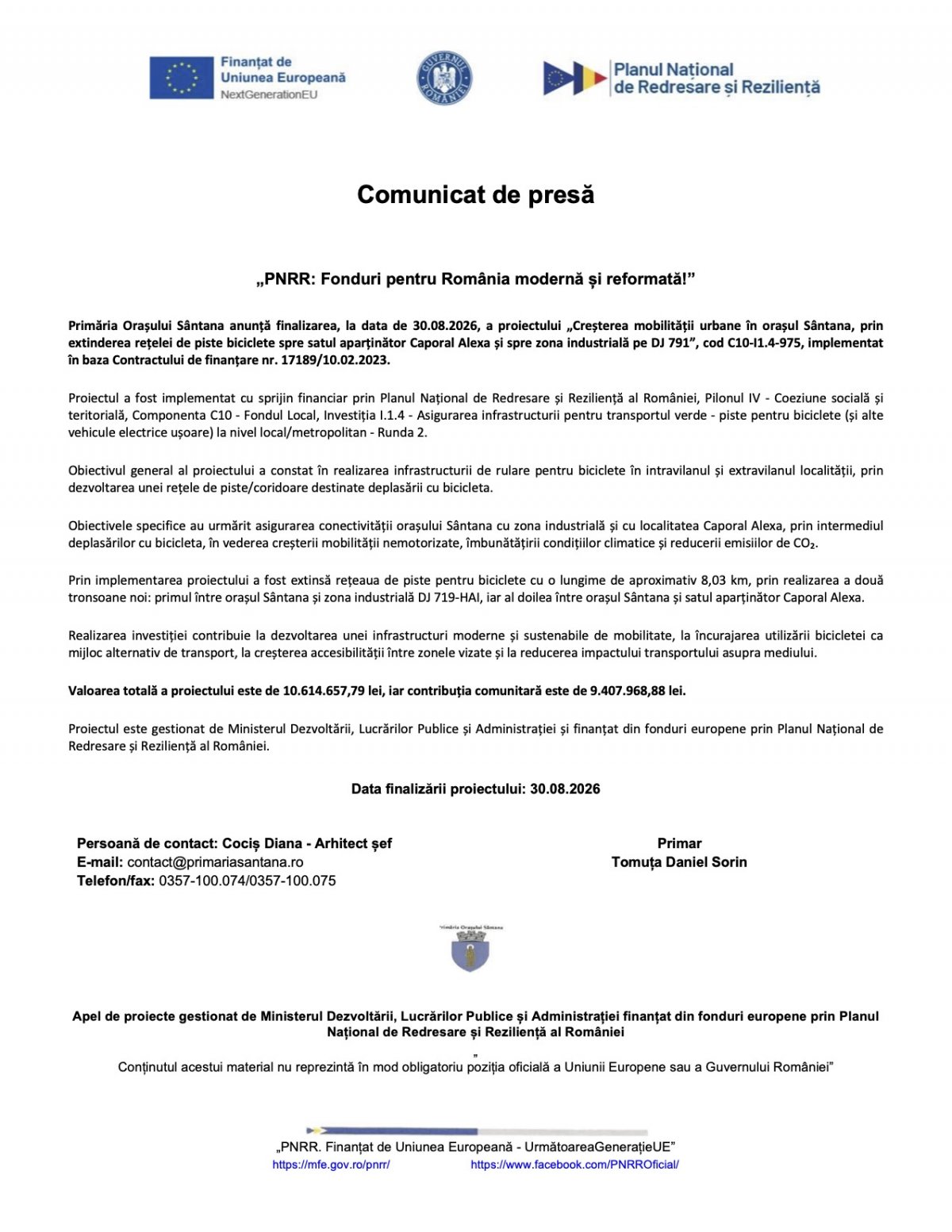 Comunicat de presă finalizare proiect