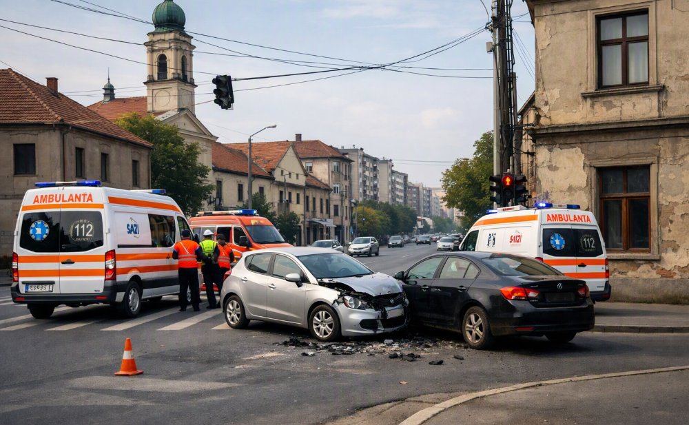Accident în municipiu: cinci persoane implicate, o victimă transportată la spital