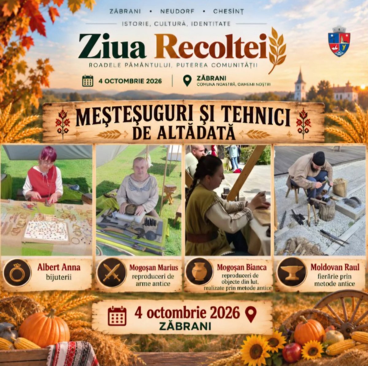 Ziua Recoltei la Zăbrani: demonstrații meșteșugărești, expoziții și concursuri pentru toate vârstele