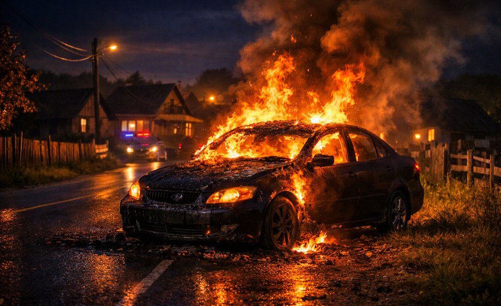 Autoturism incendiat la Fiscut; piromanul era beat și a fost reținut