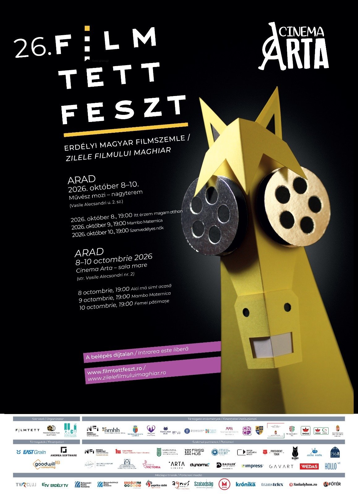Filmtettfeszt - Zilele Filmului Maghiar, ediția 2026, la Cinematograful „Arta“ din Arad