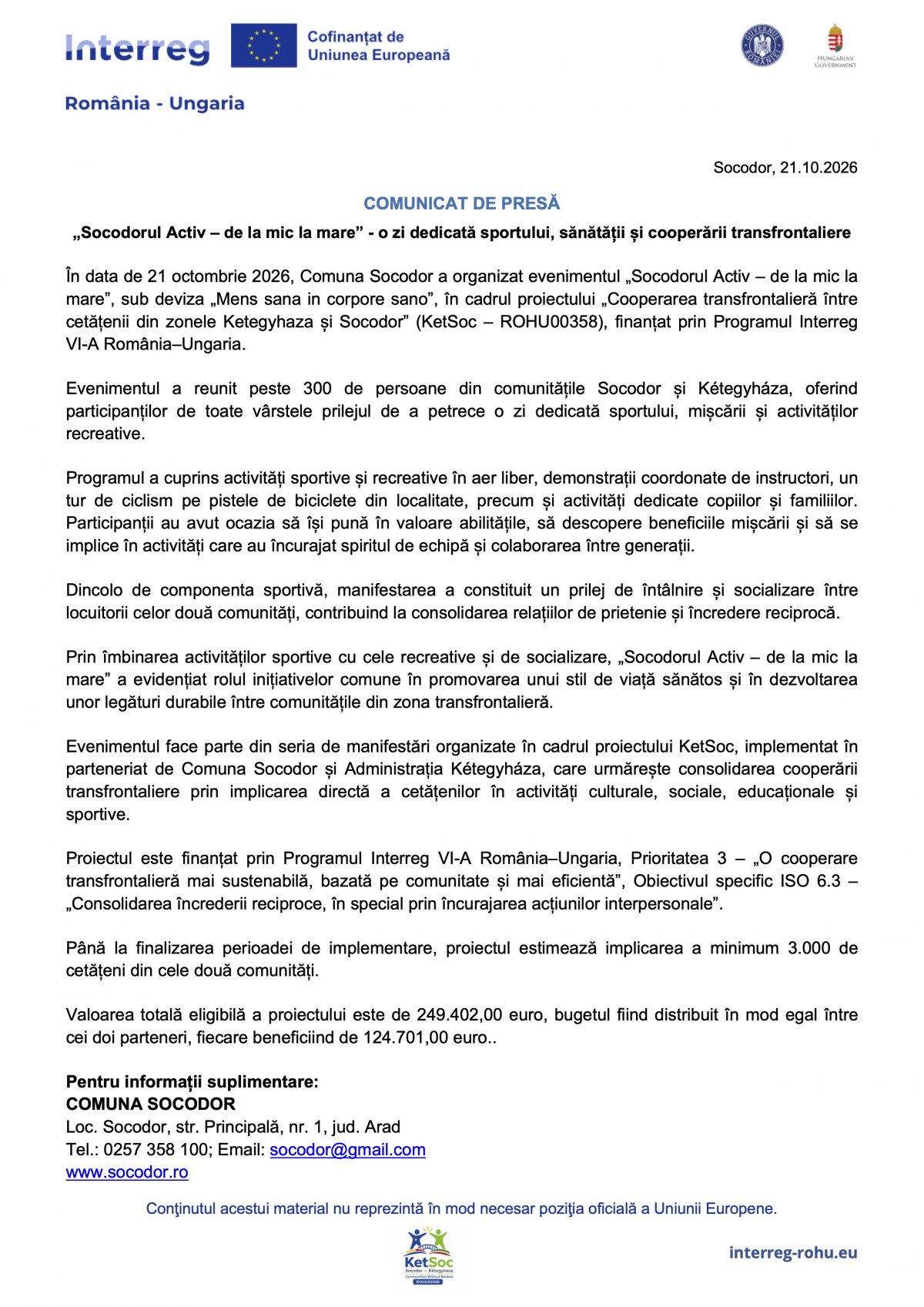 COMUNICAT DE PRESĂ