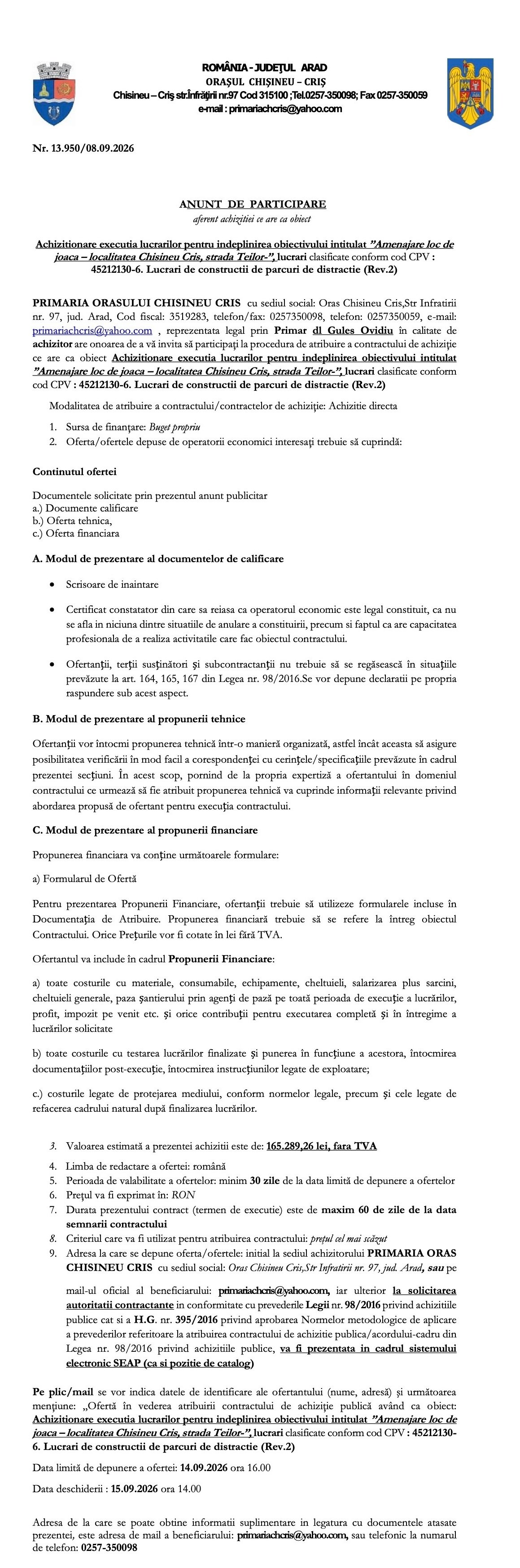 Anunț de Participare