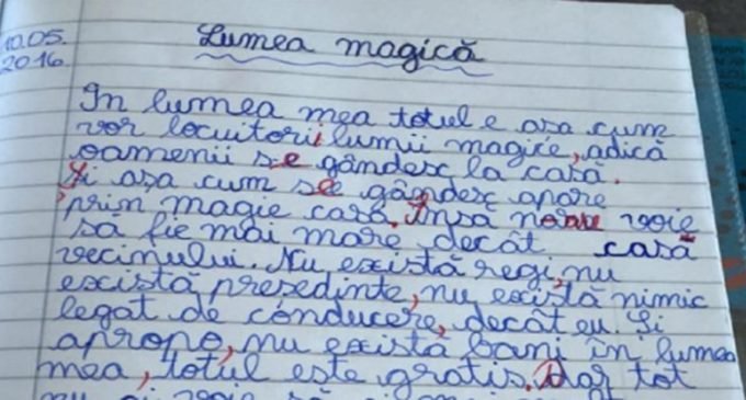 Compunere scrisă de o fetiţă de 8 ani din România, virală pe internet