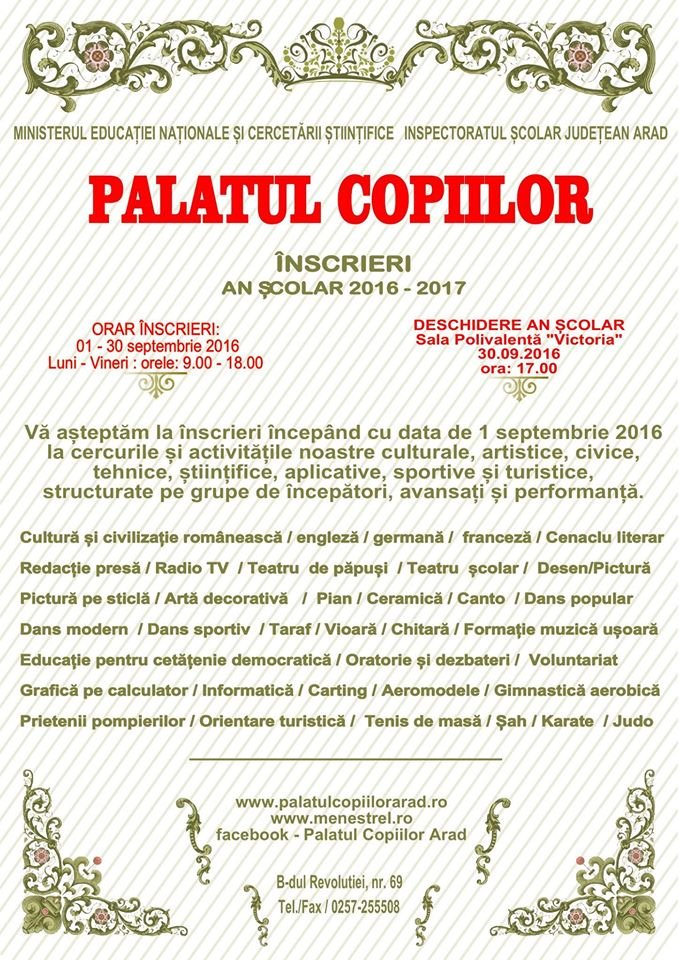 La 1 septembrie încep înscrierile la Palatul Copiilor