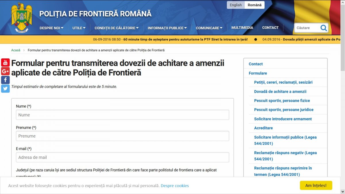 Dovada plăţii amenzii aplicate de Poliţia de Frontieră se poate transmite online