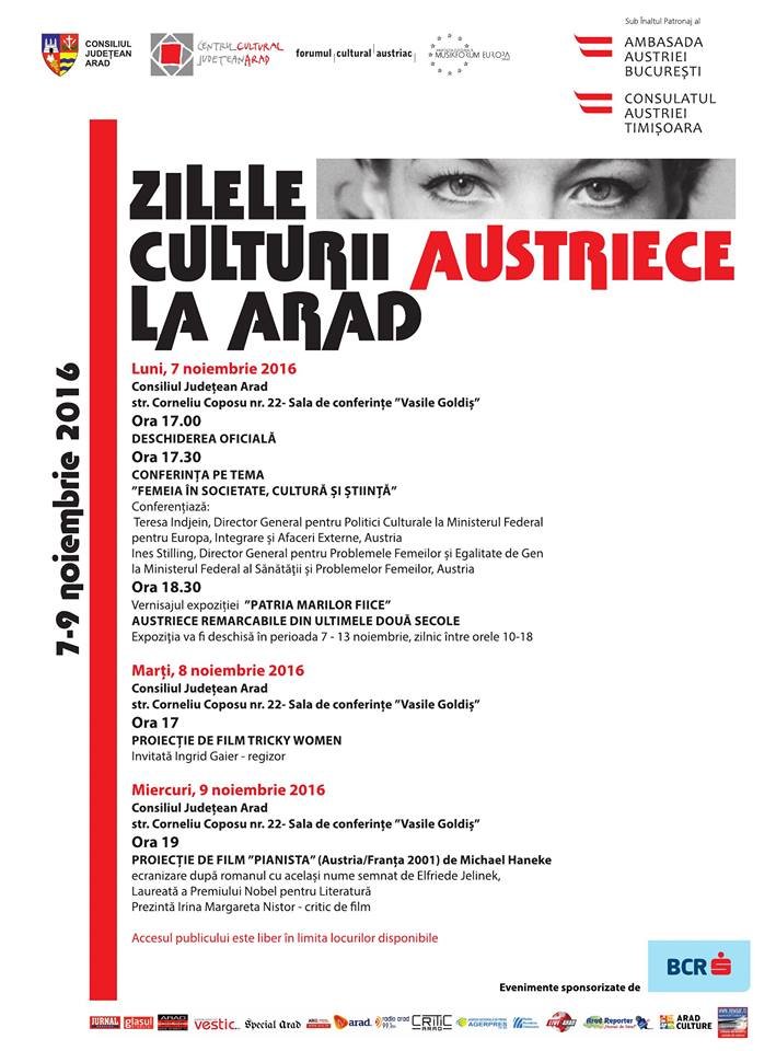 A III-a ediție a Zilelor Culturii Austriece la Arad, dedicată femeilor din societate, cultură și artă